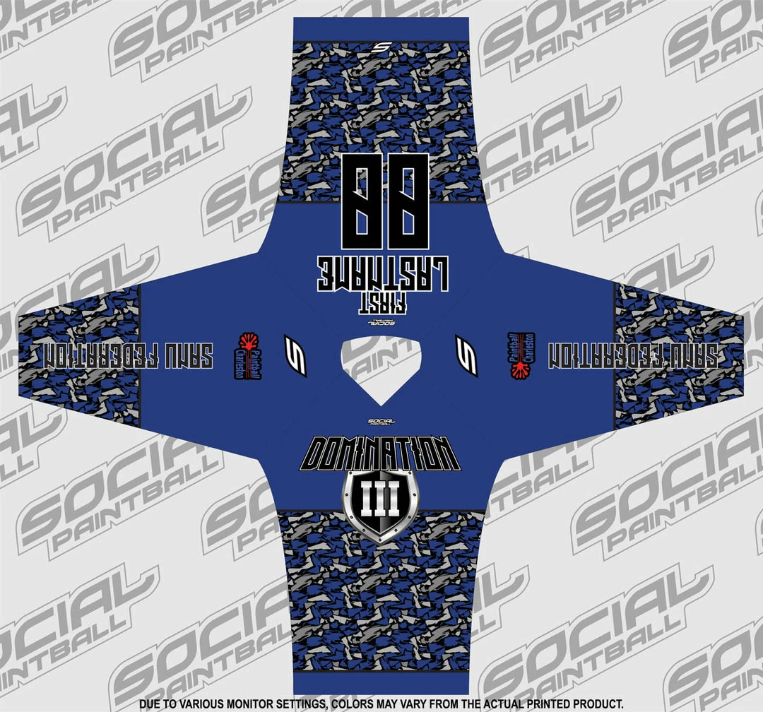 Social Paintball 2020 Paintball Charleston Domination 3 Custom Event SMPL Jersey, Blue Sanu Federation
