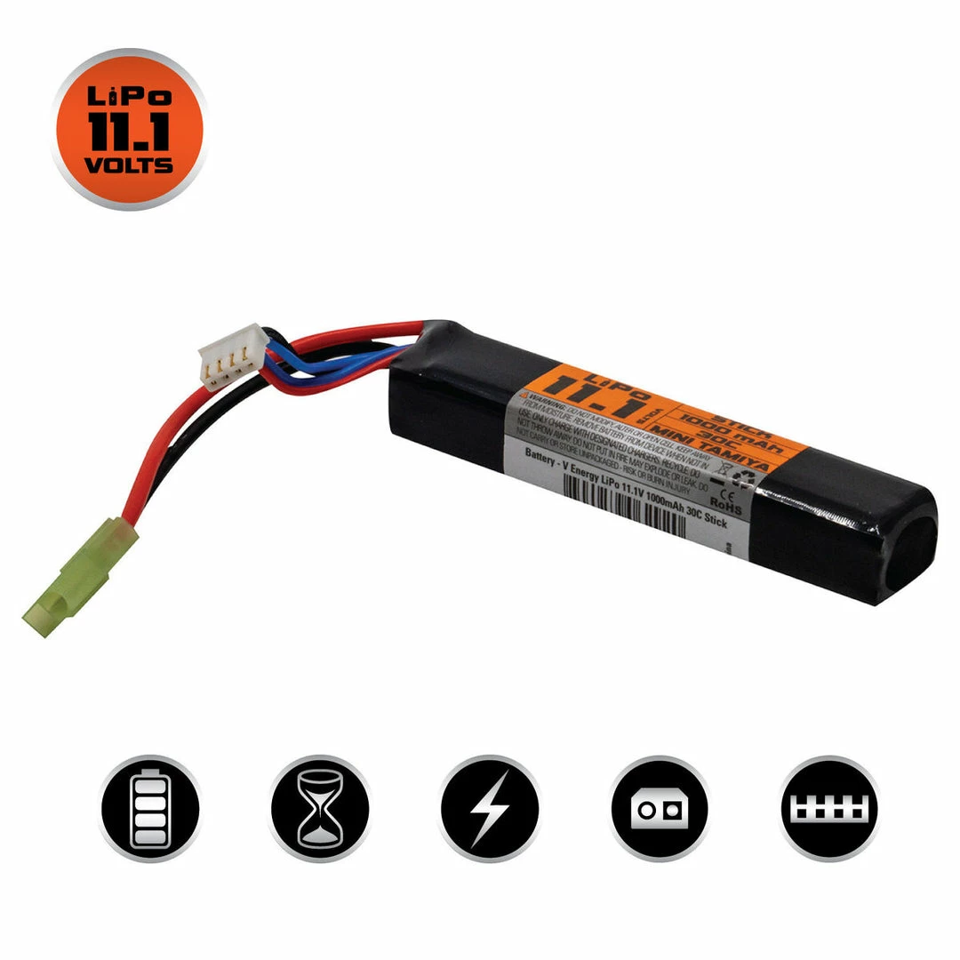 Batteries Valken LiPo 11.1v 1000mAh 30C Stick Airsoft Battery (Small Tamiya)