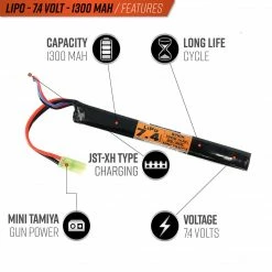 Valken LiPo 7.4V 1300mAh 50C Stick Airsoft Battery (Small Tamiya) Batteries