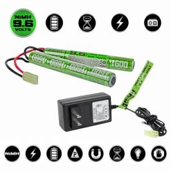 Batteries Valken NiMh Power Kit - 9.6V 1600mAh Split Airsoft Battery & 1A Smart Charger (USA)
