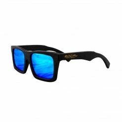 Social Paintball Black Bamboo Wood Sunglasses, Blue Mirror Lens