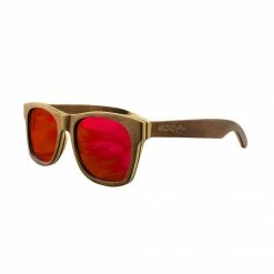 Social Paintball Skateboard Wood Sunglasses, Red Mirror Lens